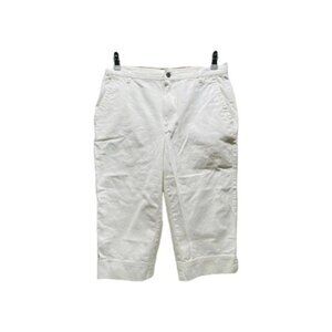Liz Claiborne Capri Pant Women's 12 White Denim Twill Side Pockets Capris GUC